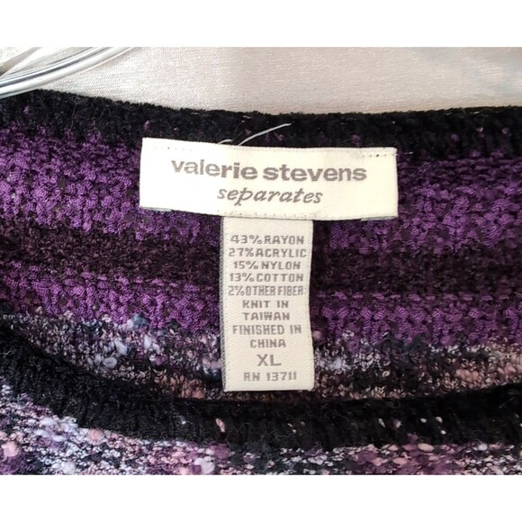 Valerie Stevens Size XL Purple Striped Cotton Blend Long Sleeve Sweater Retro - Picture 3 of 12